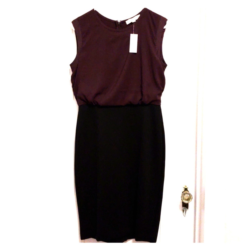 Elegant purple and black LOFT sheath dress